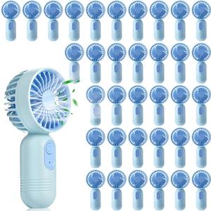 Rossesay 36 Pcs Mini Portable Fan Bulk Cute Handheld Lightweight Small Little Personal Hand Eyelash Fan 3 Speeds USB Rechargeable for Women Men Indoor Outdoor Makeup Travel (Blue)