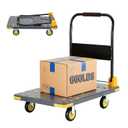 Push Cart Dolly  Foldable Heavy-Duty Flatbed Platform Cart with 360 Rotating Wheels for Moving, Ideal for Food Trucks and Trailers, 660 lb Load Capacity, BlackGray