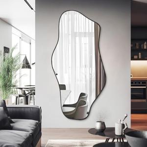 Large Irregular Mirror, Asymmetrical Full Length Mirrors, 59"x25.5" Frameless Abstract Mirror Decorative, Wavy Shaped Mirrors for Living Room Bathroom Bedroom Hallway Entryway Fireplace (Black)