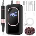 Professional Electric Nail Drill 45000RPM, Portable Nail File for Acrylic Gel Nails, Cordless Rechargeable Salon-Grade Ultra Power Nail Drill Kit for Shaping, Polishing & Removing Gel Nails,Black