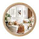 sawsile Round Decorative Mirror 18inch Circle Farmhouse Style Mirror Rustic Natural Wooden Frame Beads Mirror for Bedroom, Bathroom, Living Room or Entryway