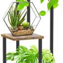 Oppro 3 Tier Corner Plant Stand Indoor, Metal Wood Flower Pot Holder Shelf, Multiple Display Rack Square Table for Living Room Bedroom Orchid Outdoor Balcony Garden Patio, Modern Black & Rustic Brown