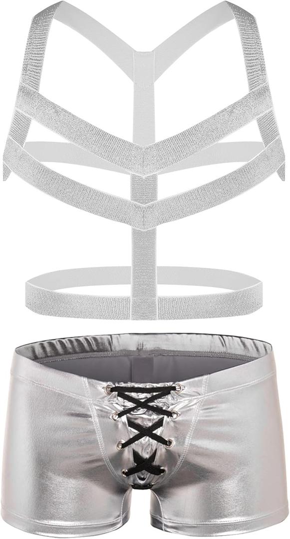 Men's Metallic Shorts Yoga Shiny Boxer Briefs Shiny Hot Pants Underwear Bikinis with Draswtring