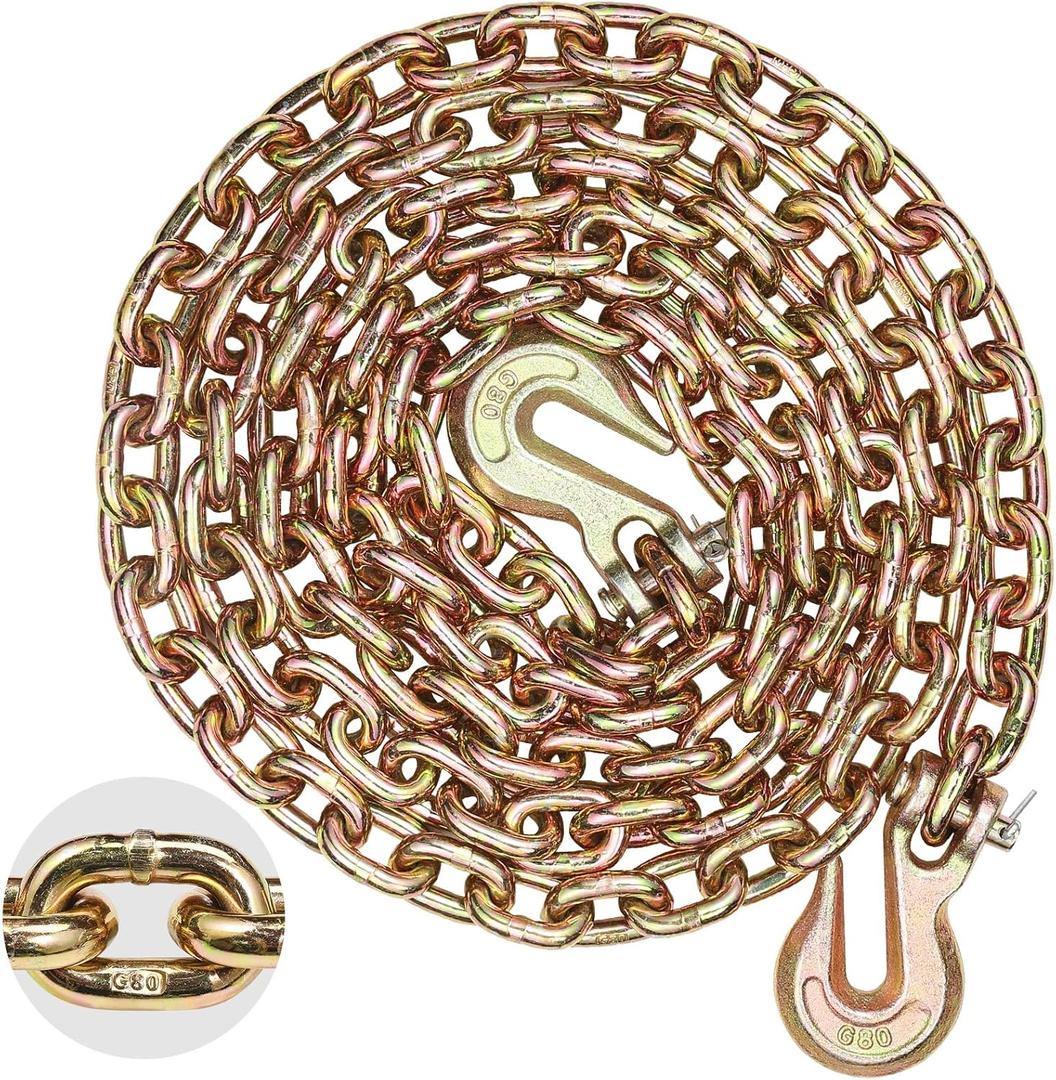 VEVOR G80 Transport Binder Chain, 5/16" x 10.3' Tow Chain with Clevis Grab Hooks, 4900 lbs Safe Working Load, Heavy Duty Trailer Logging Chain for Transporting Towing Truck Tie Down Binding Equipment