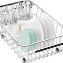 Fanbsy Large Dish Drainer Rack in Sink Adjustable, Expandable 304 Stainless Steel Metal Dish Drying Rack Organizer with Stainless Steel Utensil Holder Over Inside Sink Counter, Rustproof