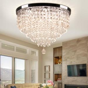 19.7" Crystal Ceiling Light Flush Mount Chandelier,Modern Crystal Chandeliers for Dining Room Bedroom Living Room Foyer,2700K/4000K/6500K Colors Change (Multicolor)