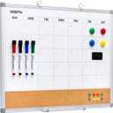 Comix Dry Erase Calendar Whiteboard Corkboard Combo, 24 * 18 inch Monthly Calendar and Bulletin Board Combination for wall, Aluminum Frame Planner with Dry Erase Markers, Magnets, Push Pins