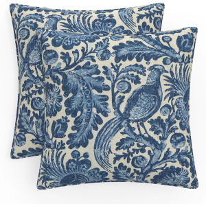 Pillow Perfect Floral Throw Pillow, Large - 18.5" x 18.5", Tucker Resist Indigo 2 Count