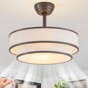 20" Modern Fandelier Caged Ceiling Fan with Light and Remote, Brown, Medium