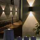 Solar Lights Outdoor, Up and Down Solar Wall Light Waterproof IP65 Dusk to Dawn Sconce for Fence, Porch, Deck, Railing (Warm White, 4 Pack)