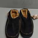 Zigzagger Men's Slip On Moccasin Slippers, Indoor/Outdoor Warm Fuzzy Comfy House Shoes, Fluffy Wide Loafer Slippers (11-12, Black)