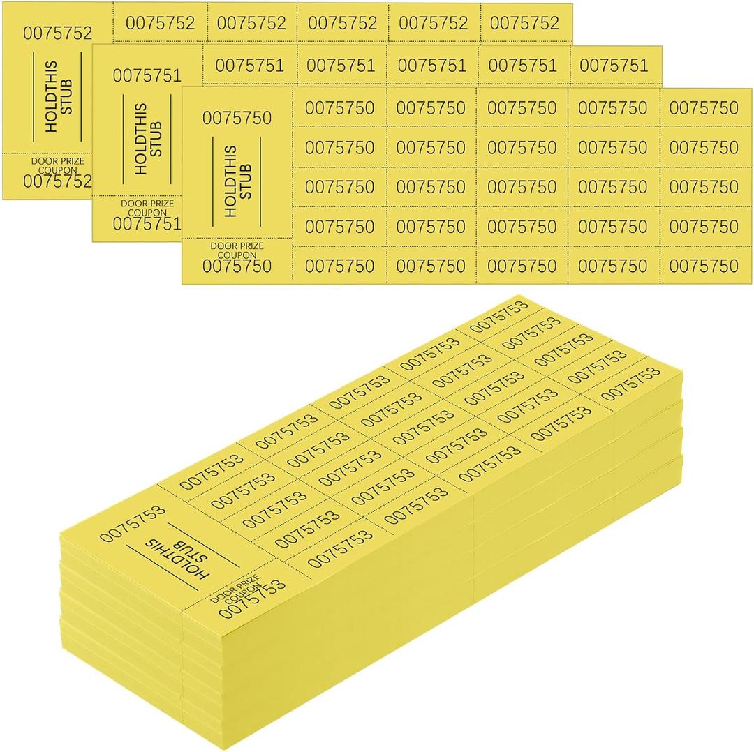 Kosiz 504 Sheets 25 Bid Raffle Ticket with Different Numbers Per Sheet Chinese Auction Tickets for Events Church Basket Auction Silent (Yellow)