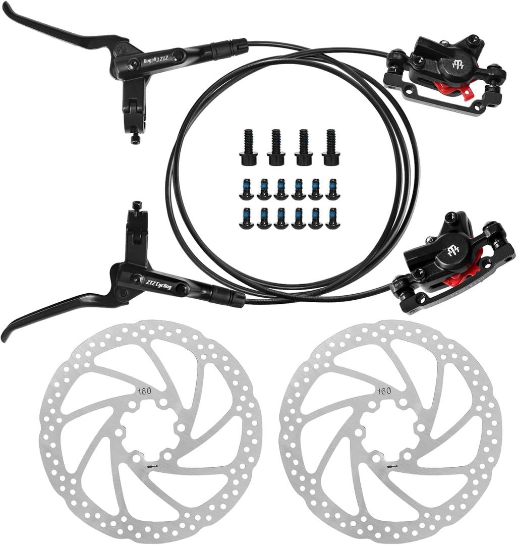 2-Pistons MTB Disc Brake Set Hydraulic Disc Brake Kit Left Rear Right Front with 160mm Rotors Aluminum Alloy Hydraulic Brake Fit for Mountain Bike E-Bike Fat Bike (Black)