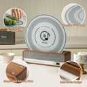 Cutting Board Set, Checkered Wood & Glass Cutting Boards for Kitchen, Retro Record Style Chopping Board with Holder, Serving Tray Gift Set, Ideal for Meat, Bread, Vegetable, Fruit