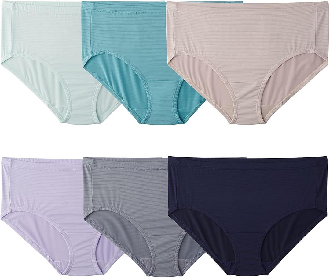 Fruit of the Loom Women's Breathable Underwear (Regular & Plus Size), Plus Size Brief - Cooling Stripes - 6 Pack Assorted Colors, 12