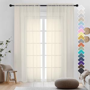 OVZME Cream Sheer Curtains 84 Inches Long 2 Panels - Soft Light Filtering Window Sheer Panels for Living Room/Bedroom, Top Dual Rod Pocket, 1 Pair, Each 42Wx84L Inches
