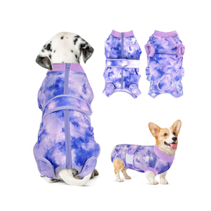 Lukovee Recovery Suit for Dogs, Zipper On Recovery Suit for Female Male Dog, Onesie Abdominal Wounds Cone E-Collar Alternative Prevent Licking Spay Recovery Suit (Medium, Purple Tie-dye)