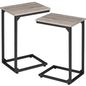 AMHANCIBLE C Shaped Side Table, End Tables Living Room Set of 2, Slide Under Couch Table for Sofa, TV Trays for Bedroom, Small Space, Greige HET02CGY