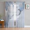 Blue Marble Sheer Curtains 84 Inch Length 2 Panels Set for Living Room/Bedroom, Blue Grey Stripes Marble Texture Nature Tone Semi Curtain Sheers Drapes Rod Pocket Curtains Window Treatment Set