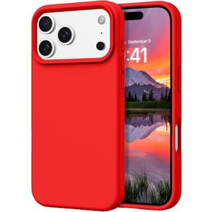 DOMAVER Case for iPhone 17 Pro Max 6.9'' Smooth Liquid Silicone Soft Gel Rubber Microfiber Lining Cushion Cover Shockproof Protective Phone Cases Compatible with iPhone 17 Pro Max - Red