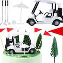 Leitee 21 Pcs Golf Cake Topper Cake Decoration Cupcake Topper Include Mini Cart Red Flag Ball Green Tree Club Sun Umbrella for Golf Themed Birthday(White,Classic)