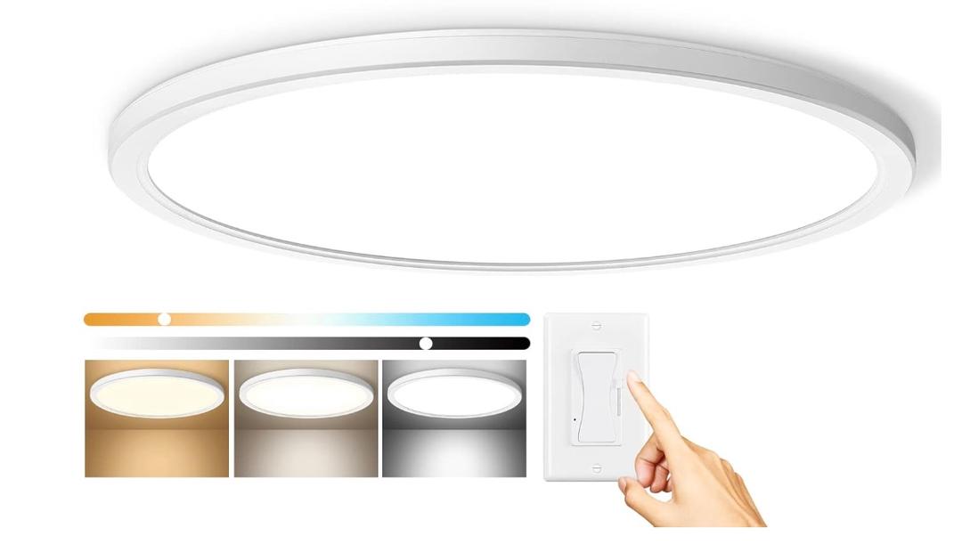Super Slim 3200LM 12Inch LED Ceiling Lights Flush Mount, Dimmable 3000K 4500K 6000K CCT, Low Profile Surface Mount Light Fixtures, 24W Thin Flat LED Panel Lights for Bedroom Bathroom Kitchen,1 Packs
