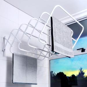 Steel Wall Mount Clothes Drying Rack, White Powder Coated, 9 Rods Expandable, for Laundry, Bathroom, Balcony,Indoor-Outdoor Use, 24 in wide