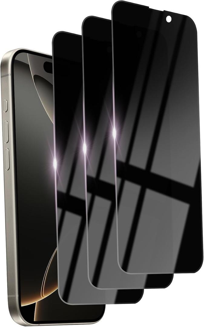 3 Pack Privacy Screen Protector for iPhone 16 Pro Tempered Glass 6.3inch Private Saver Anti-Spy Eye Protection Anti-Scratch Full Coverage