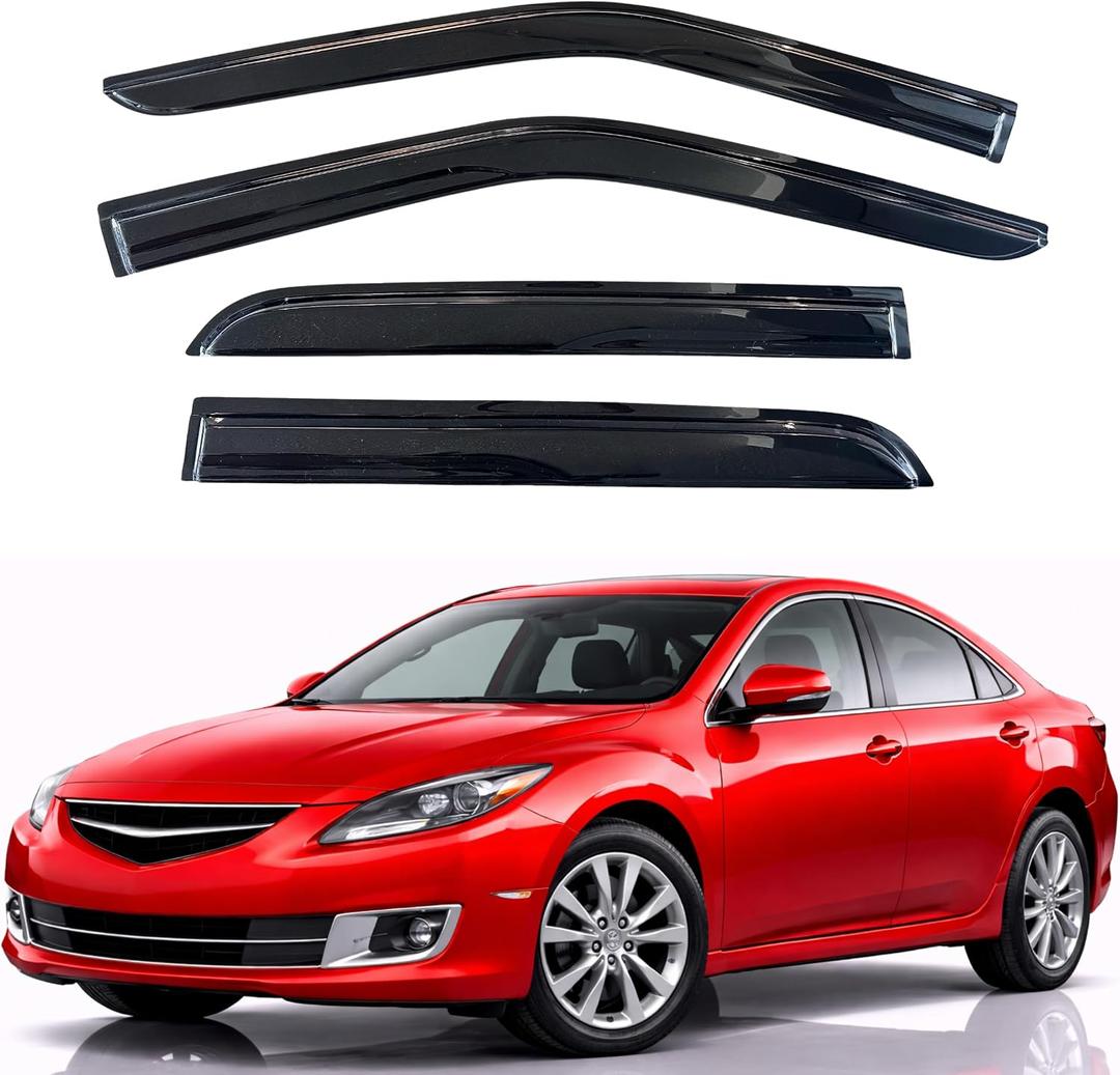 KPY Rain Guards Fit for 2009-2013 Mazda 6 Sedan, Out-Channel Window Visors Vent Wind Deflectors 4PC, Car Accessories for 09-13 Mazda 6 Sedan (Excludes Hatchback)
