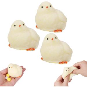 3pcs Handmade Chick Squeeze Toys Ultra Soft Squishy Fidget Toys Silicone Squishies Toys for Stress Relief, (Chicken), 3 Pcs