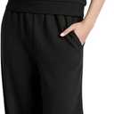 Womens 2 Piece Lounge Sets, Summer V Neck Short Sleeve Tops & Wide Leg Sweatpants (Black, M)