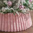 Christmas Tree Collar, Pink Luxury Plush Faux Fur Rustic Tree Collar with Thick Stripe Textured Pattern, Adjustable Soft Xmas Tree Ring Tree Skirt for Holiday Decorations Pink Christmas Home Decor