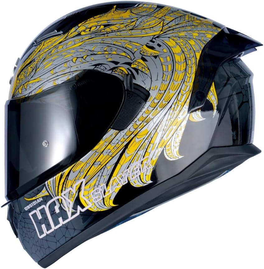 HAX Obsidian Full Face Dual Visor Adult Motorcycle Helmet for Motorbike Street Bike with Pinlock Ready DOT Approved Slayer Gold, L (Black)
