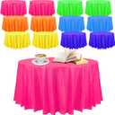 Preboun 84 Inch Large Neon Tablecloth Disposable Plastic Round Party Table Cover Decor Assorted Color Tablecloth Circle Table Cover for Wedding Birthday Picnic Tea Party Decor(Fresh Color,12 Pack)