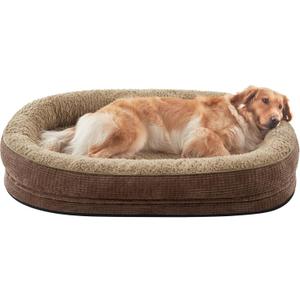 JOEJOY Orthopedic Dog Beds Large Sized Dog, XL Egg-Crate Memory Foam Pet Couch Bed with Bolster Sides, Waterproof Lining, Removable Washable Cover & Non-Slip Bottom, Brown (XL(42"x 32"x 7.5"))