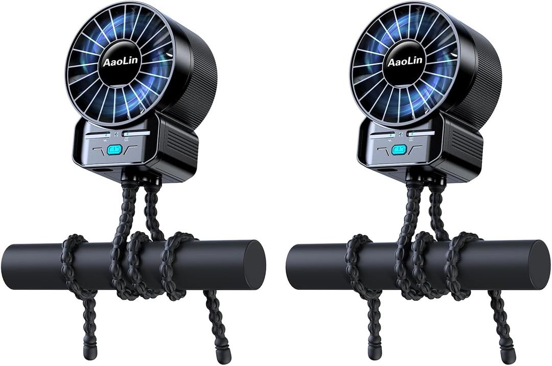 2 x 2 Pack Multifunctional Portable Stroller Fan 4 Speed 6600rpm High Speed Usb Rechargeable Personal Mini Handheld Fan Extended Tripod For Desktop Winding Kids Bed Treadmill Bike Golf Cart Outdoor Travel