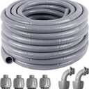 1-1/4inch 50FT Electrical Conduit Kit,Liquid-Tight Conduit and Connector Kit with 4 Straight and 2 Angle Fittings Included,Flexible Non Metallic Liquid - Tight Conduit(1-1/4" Dia,50 Feet)