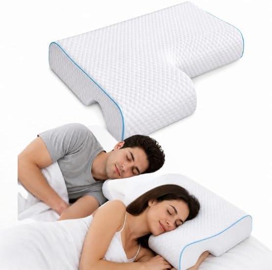 Couples Cuddle Pillow Memory Foam with Arm Hole, Side Sleeper Pillow for Neck Shoulder Support, Anti Numb Arm Relief, Breathable Washable Cover, 24-48 Hour Expansion Time Comfort Pillow for Men Women