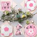 Soccer Party Decorations,120Pcs Pink Soccer Plates and Napkins Soccer Birthday Party Decorations Tableware Set for Girls Soccer Sports Theme Birthday Decorations