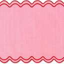 Whaline Pink Red Placemats Embroidered Scalloped Kitchen Place Mats for Wedding Baby Shower Party Home Dining Table Decor, Set of 6, 13 x 19 in