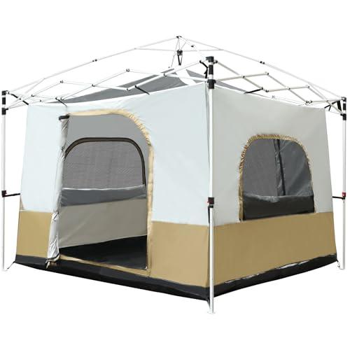 REDCAMP Canopy Camping Tent for Pop Up Canopy Tent, Inner Tent with Mesh Window, Converts Straight Leg 10'x10' or 10'x20' Canopy into Camping Tent, Fits 4-6 Person, Khaki(Frame/Shelter NOT Included,  Without Straight Leg)