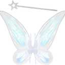 2 Pcs Fairy Wings Adult Women,Butterfly Wings and Wand,Fairy Wings Costume for Adults Girls Halloween Dress Up (White)
