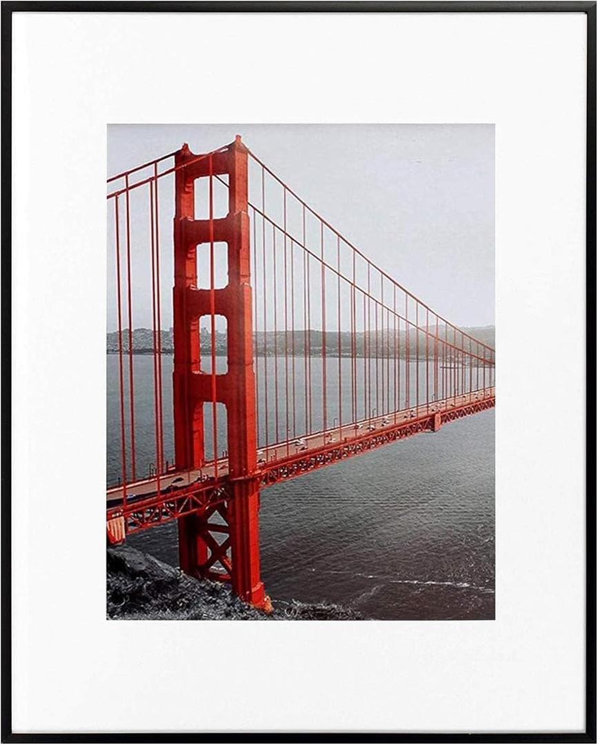 Frametory, 11x14 Aluminum Picture Frame - 11 x 14 Black Frame with Removable Mat for 8 x 10 Photo - 14 by 11 Durable Metal Frame with Real Glass - Sawtooth Hanger for Easy Wall Display - 1 Pack