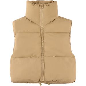UANEO Cropped Puffer Vest Women Zip Up Stand Collar Sleeveless Padded Crop Puffy Vests (Small, Khaki)
