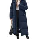 Jyanl Women Long Winter Puffer Coat Quilted Jacket Winter Warm Hooded Maxi Length Parka Padded Down Zip Thick Outerwear with Side Zipper Slits (Navy Blue, XXL)