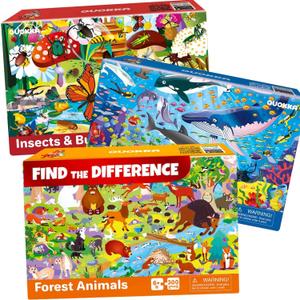 QUOKKA 300 Pieces Puzzles for Kids Ages 8-10 - 3X Set Floor Jigsaw Puzzles - Toy for Learning Ocean & Vimel & Bugs for 10-12 Year Old  Jigsaw Educational Game Gift for Boys and Girls