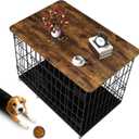 Dog Crate Topper Wood Countertop for 42 Inch Dog Cage, Dog Crate Table Topper Collapsible Dog Kennel Topper (Rustic Brown, 42 Inch)