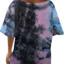 SOFIA'S CHOICE Women's Summer Off the Shoulder Tops Tie Dye Shirts Short Sleeve Oversized Tshirts Black Purple Small (Small)