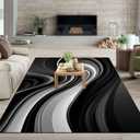 Modern Abstract Area Rug, 6x8ft Striking Black & White Wave Pattern Rugs for Contemporary Homes, Soft and Durable Floor Decor Carpet,Washable Carpet with Non-Slip Backing for Farmhouse Living Room