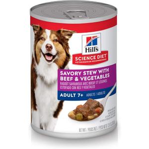 Hill's Science Diet Senior Wet Dog Food, Adult 7+ Savory Stew with Beef & Vegetables Canned Dog Food, 12.8 oz, White - Pack of 2